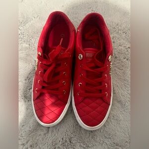 Guess Red Quilted Sneakers with White Soles
